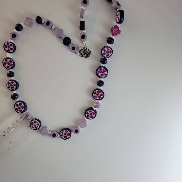 Vintage 1970s Bead Necklace 28 Inch Purple Pink Boho Jewelry - Picture 8 of 10